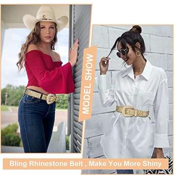 Studded Rhinestone Belts Men Women Fashionable Sparkly Diamond Belt Shiny Crystals Inlaid Design Lea...