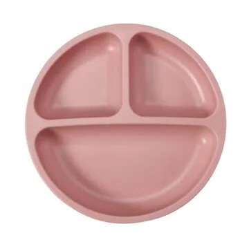 PandaEar 3 Pack Toddler Plates, Silicone Divided Suction Plate for Babies, BPA-Free 100% Food-Grade Silicone Unbreakable Baby Plate (Pink/Linen/Light Pink)