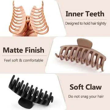 TOCESS 8 Pack Neutral Big Hair Claw Clips for Women Large Claw Clip for Thin Thick Curly Hair 90's Strong Hold 4.33 Inch Nonslip Matte Hair Clips