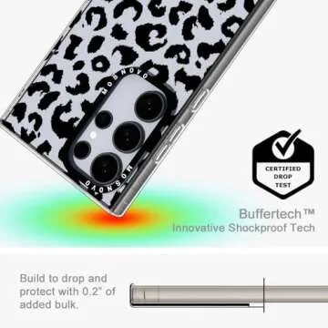 MOSNOVO Case for Samsung Galaxy S24 Ultra, [Buffertech 6.6ft Military-Grade Drop Protection] [Anti Peel Off Tech] Clear TPU Bumper Phone Case Cover Design - Black Leopard Print