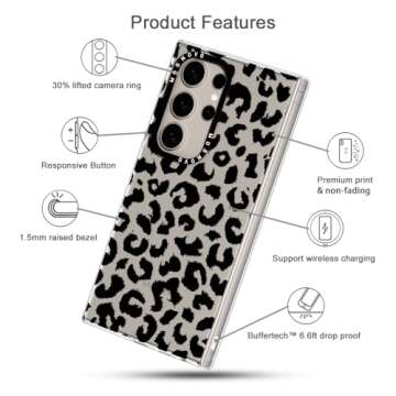 MOSNOVO Case for Samsung Galaxy S24 Ultra, [Buffertech 6.6ft Military-Grade Drop Protection] [Anti Peel Off Tech] Clear TPU Bumper Phone Case Cover Design - Black Leopard Print