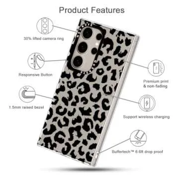MOSNOVO Case for Samsung Galaxy S24 Ultra, [Buffertech 6.6ft Military-Grade Drop Protection] [Anti Peel Off Tech] Clear TPU Bumper Phone Case Cover Design - Black Leopard Print