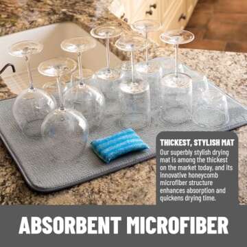 Bellemain XXL Dish Mat 24" x 17" ( LARGEST MAT ) Microfiber Dish Drying Mat , Super absorbent ( Gray )