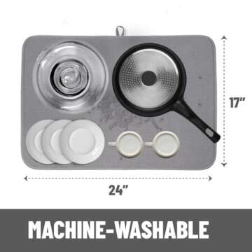 Bellemain XXL Dish Mat 24" x 17" ( LARGEST MAT ) Microfiber Dish Drying Mat , Super absorbent ( Gray )