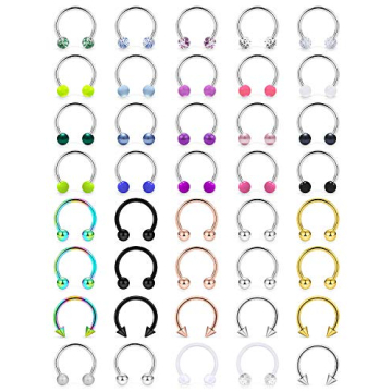 Ftovosyo 40Pcs 16G Surgical Steel Nose Septum Rings Piercing Jewelry Horseshoe Cartilage Helix Tragu...