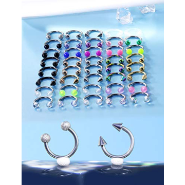 Ftovosyo 40Pcs Surgical Steel Septum Rings with Colors