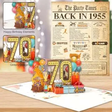 OLOSONG 70th Birthday Card, Fun 3D Pop-Up Gift for Men & Women, Classy Vintage Design