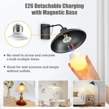Brightown E26 Rechargeable Light Bulb with Remote and Timer, Battery Backup Bulb for Sconces and Lamps, E26 Detachable Charging for Non-Hardwired Fixture, 3 Color Temperatures + 9 RGB Colors, 4 Pack