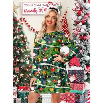 Christmas Dress for Women 3D Print Xmas Tree Party Holiday Ugly Funny Outfit L