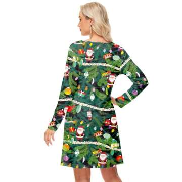 Christmas Dress for Women 3D Print Xmas Tree Party Holiday Ugly Funny Outfit L