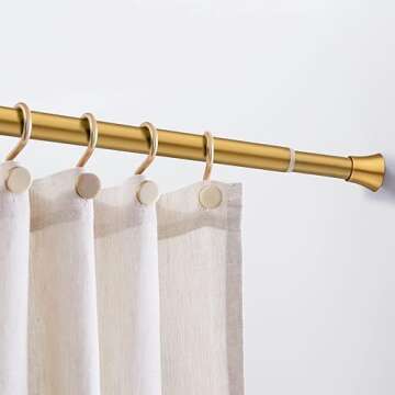 LUWUIDEN Shower Curtain Rod Adjustable 32-62 Inches, No Drill Spring Tension Shower Rods for Bathroom Gold