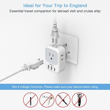 TESSAN US to UK Plug Adapter - Multi Outlet & USB Ports