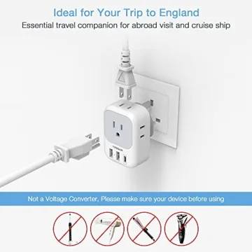 TESSAN US to UK Plug Adapter - Multi Outlet & USB Ports