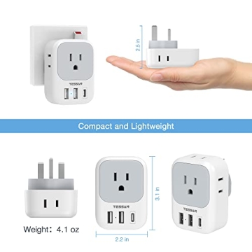 TESSAN US to UK Plug Adapter - Multi Outlet & USB Ports
