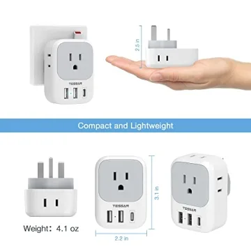 TESSAN US to UK Plug Adapter - Multi Outlet & USB Ports