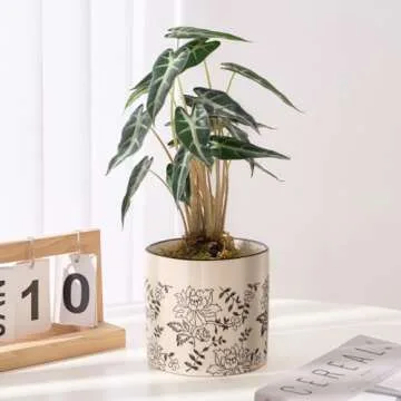 STHIE Indoor Ceramic Plant Pots with Drainage Holes 5 Inch Cute Succulent Flower Pots Small Orchid Planter Pots for Indoor Plants Garden Pots, Peony