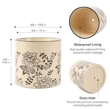 STHIE Indoor Ceramic Plant Pots with Drainage Holes 5 Inch Cute Succulent Flower Pots Small Orchid Planter Pots for Indoor Plants Garden Pots, Peony