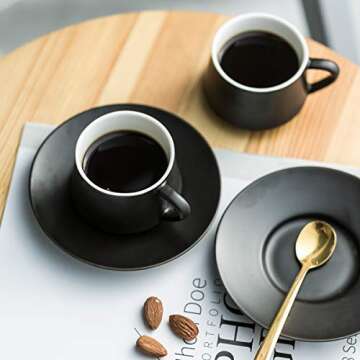 YHOSSEUN Coffee Espresso Cups with Saucers Set with Cup Holder 4 oz, Set of 6 - Demitasse Cups Black