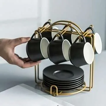 YHOSSEUN Espresso Cups Set with Saucers - 6 Piece