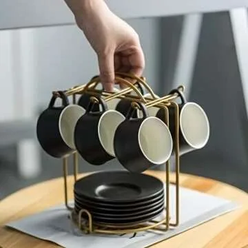 YHOSSEUN Espresso Cups Set with Saucers - 6 Piece