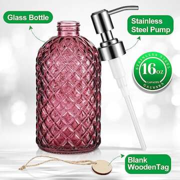 MOCLIF 16 OZ Clear Soap Dispenser with 304 Rustproof Stainless Steel Pump Bathroom Kitchen,Soap Disp...