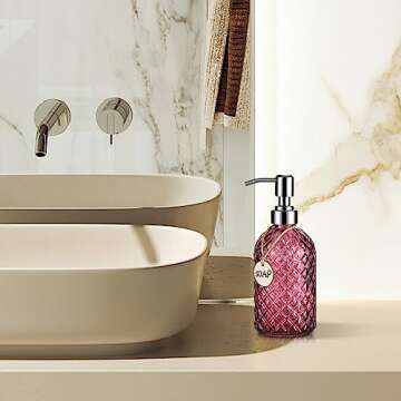 MOCLIF 16 OZ Clear Soap Dispenser with 304 Rustproof Stainless Steel Pump Bathroom Kitchen,Soap Dispenser,Refillable Liquid Glass Soap Dispenser for Hand Soap, Dish Soap, Lotion(Purple)