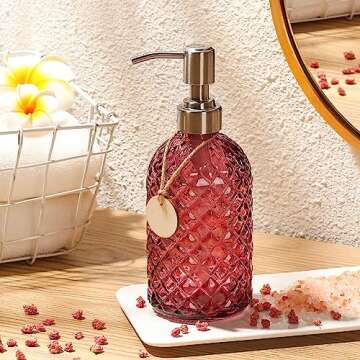 MOCLIF 16 OZ Clear Soap Dispenser with 304 Rustproof Stainless Steel Pump Bathroom Kitchen,Soap Dispenser,Refillable Liquid Glass Soap Dispenser for Hand Soap, Dish Soap, Lotion(Purple)