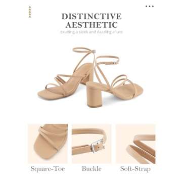 LACUONE Strappy Block Heels for Women with Square Toe