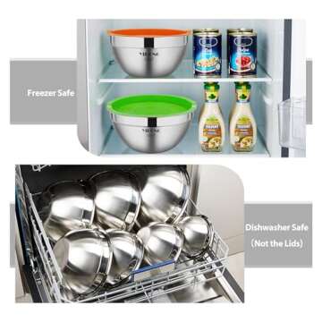 YIHONG 7 Piece Metal Mixing Bowls with Lids for Kitchen, Stainless Steel Set Ideal for Baking, Prepping, Cooking and Serving Food, Nesting Design for Space Saving Storage