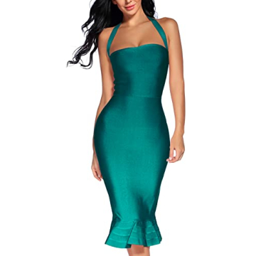 houstil Women's Bandage Dress Sexy Halter Fishtail Bodycon Party Club Wedding Guest Dress (Peacock G...