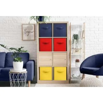 Sorbus Storage Cubes - 11" Foldable Storage Bins with Handle for Nursery, Playroom, Closet Organizers and Storage - 6 Fabric Shelf Basket for Toys, Books, Clothes - Yellow Navy & Red Storage Bins