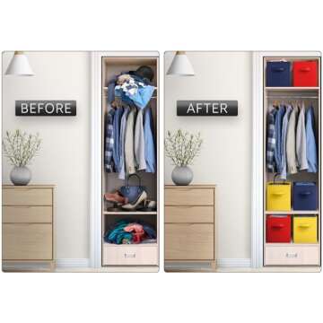 Sorbus Storage Cubes - 11" Foldable Storage Bins with Handle for Nursery, Playroom, Closet Organizers and Storage - 6 Fabric Shelf Basket for Toys, Books, Clothes - Yellow Navy & Red Storage Bins