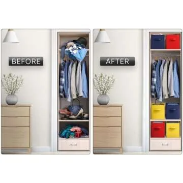 Sorbus Storage Cubes - 11" Foldable Storage Bins with Handle for Nursery, Playroom, Closet Organizers and Storage - 6 Fabric Shelf Basket for Toys, Books, Clothes - Yellow Navy & Red Storage Bins