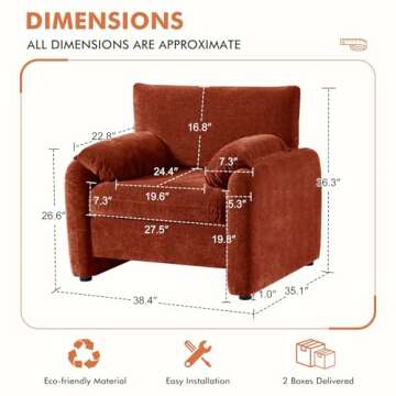 CDCASA Oversized Chair, Chenille Mid Century Modern Accent Chair Set of 1, Comfy Extra Large Seat Ar...