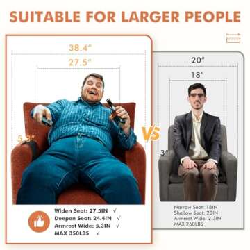 CDCASA Oversized Chair, Chenille Mid Century Modern Accent Chair Set of 1, Comfy Extra Large Seat Armchair Reading Single Sofa Chairs for Bedroom Living Room, Terracotta