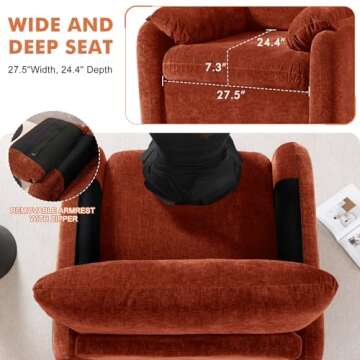 CDCASA Oversized Chair, Chenille Mid Century Modern Accent Chair Set of 1, Comfy Extra Large Seat Armchair Reading Single Sofa Chairs for Bedroom Living Room, Terracotta