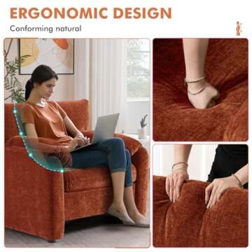 CDCASA Oversized Chair, Chenille Mid Century Modern Accent Chair Set of 1, Comfy Extra Large Seat Armchair Reading Single Sofa Chairs for Bedroom Living Room, Terracotta