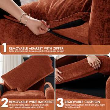 CDCASA Oversized Chair, Chenille Mid Century Modern Accent Chair Set of 1, Comfy Extra Large Seat Armchair Reading Single Sofa Chairs for Bedroom Living Room, Terracotta