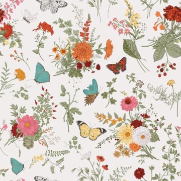 VEELIKE Herbs Floral Wallpaper Stick and Peel Vintage Butterflies Marigolds Floral Contact Paper for...