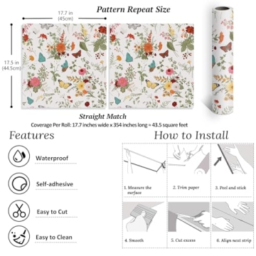 VEELIKE Floral Wallpaper Easy Peel and Stick for Any Room
