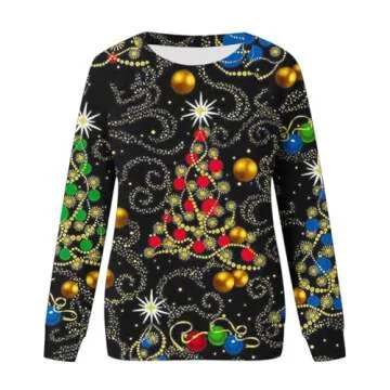 fartey Womens Ugly Christmas Sweatshirt Cute Holiday 3D Print Tops Long Sleeve Round Neck Pullover 2024 Christmas Sweaters