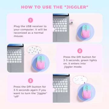 Wireless Mouse Jiggler - LED Wireless Mice with Build-in Mouse Jiggler Mover, Rechargeable Moving Mo...