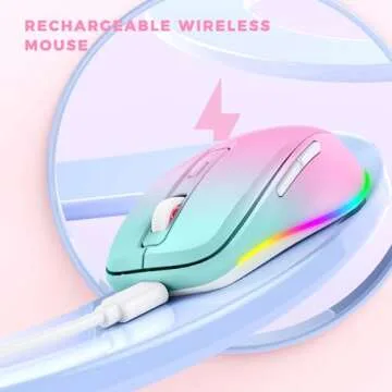 Wireless Mouse Jiggler - LED Wireless Mice with Build-in Mouse Jiggler Mover, Rechargeable Moving Mouse for Computer with Undetectable Random Movement Keeps Computer Awake - Gradient Pink