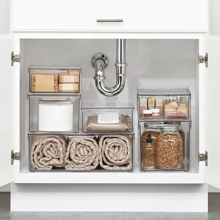 Bathroom Storage Organizer Bin with Pull Out Drawer
