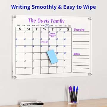 YeWink Personalized Acrylic Wall Calendar, 23.5X 16 Large Clear Dry Erase Board, Customized Family M...