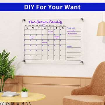 YeWink Personalized Acrylic Wall Calendar, 23.5X 16 Large Clear Dry Erase Board, Customized Family Monthly and Weekly Calendar Planner for Home Office