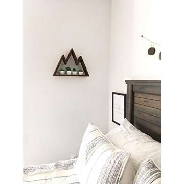Mkono Mountain Shelf, Floating Wall Shelf Rustic Wood Display Shelving for Crystal,Photo,Plants, Woodland Nursery Decor, Modern Geometric Wall Art Home Decor for Bedroom,Living Room, Office