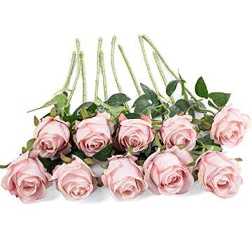 Flojery 10pcs Artificial Rose Flowers Long Stem Fake Silk Roses for DIY Wedding Bouquet Table Center...