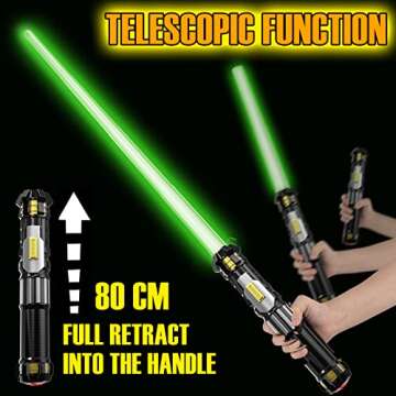 4 Pack Light up Sword Saber with FX Sound (on-Off Control) and Full Retractable Handle, 4 Colors LED Glow in The Dark Toy for Kids Adult