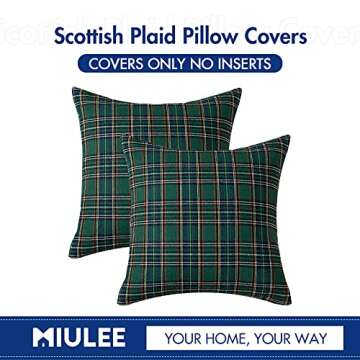 MIULEE Christmas Set of 2 Scottish Tartan Plaid Throw Pillow Covers Farmhouse Classic Decorative Square Cushion Cases for Decor Sofa Couch 20x20 Inch, Green